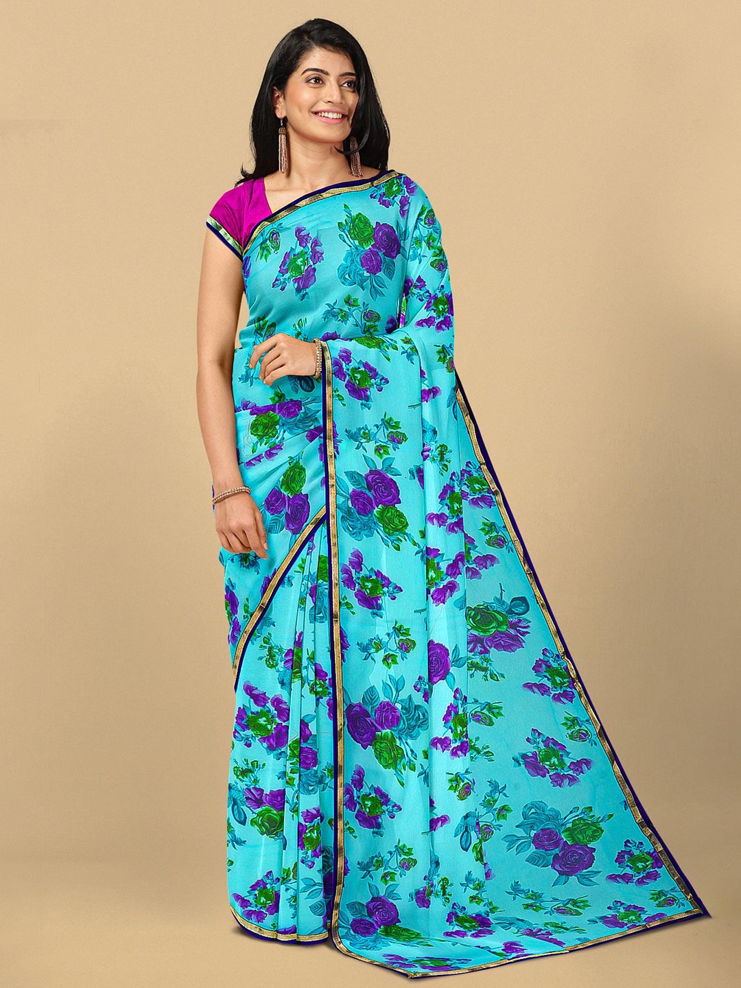 

Kalamandir Women Blue Floral Print Georgette Saree