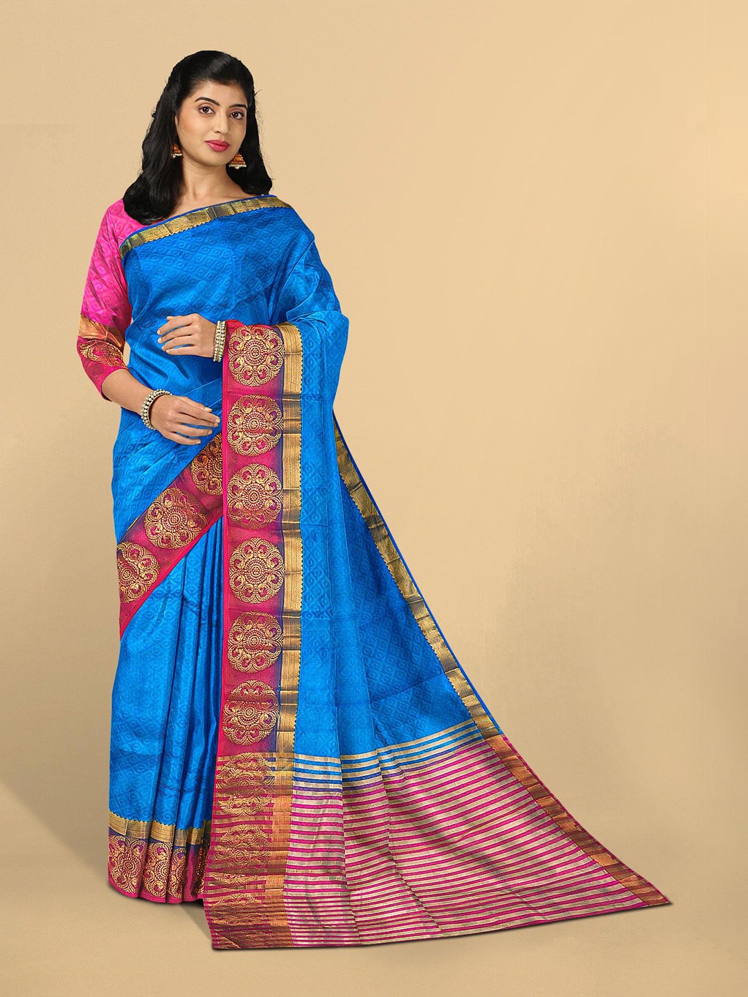 

Kalamandir Blue & Magenta Zari Pashmina Saree
