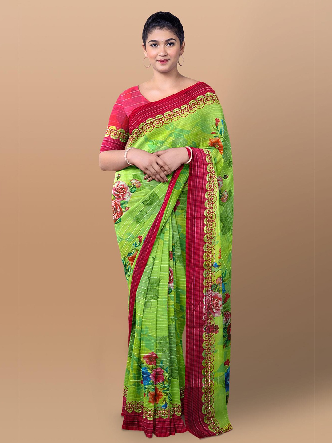 

Kalamandir Green & Red Floral Silk Blend Saree
