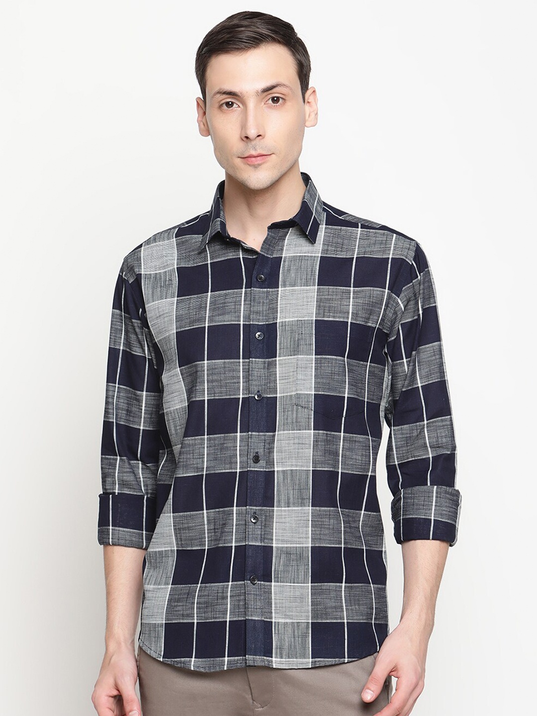 Copperline Men Black Comfort Slim Fit Checked Formal Shirt