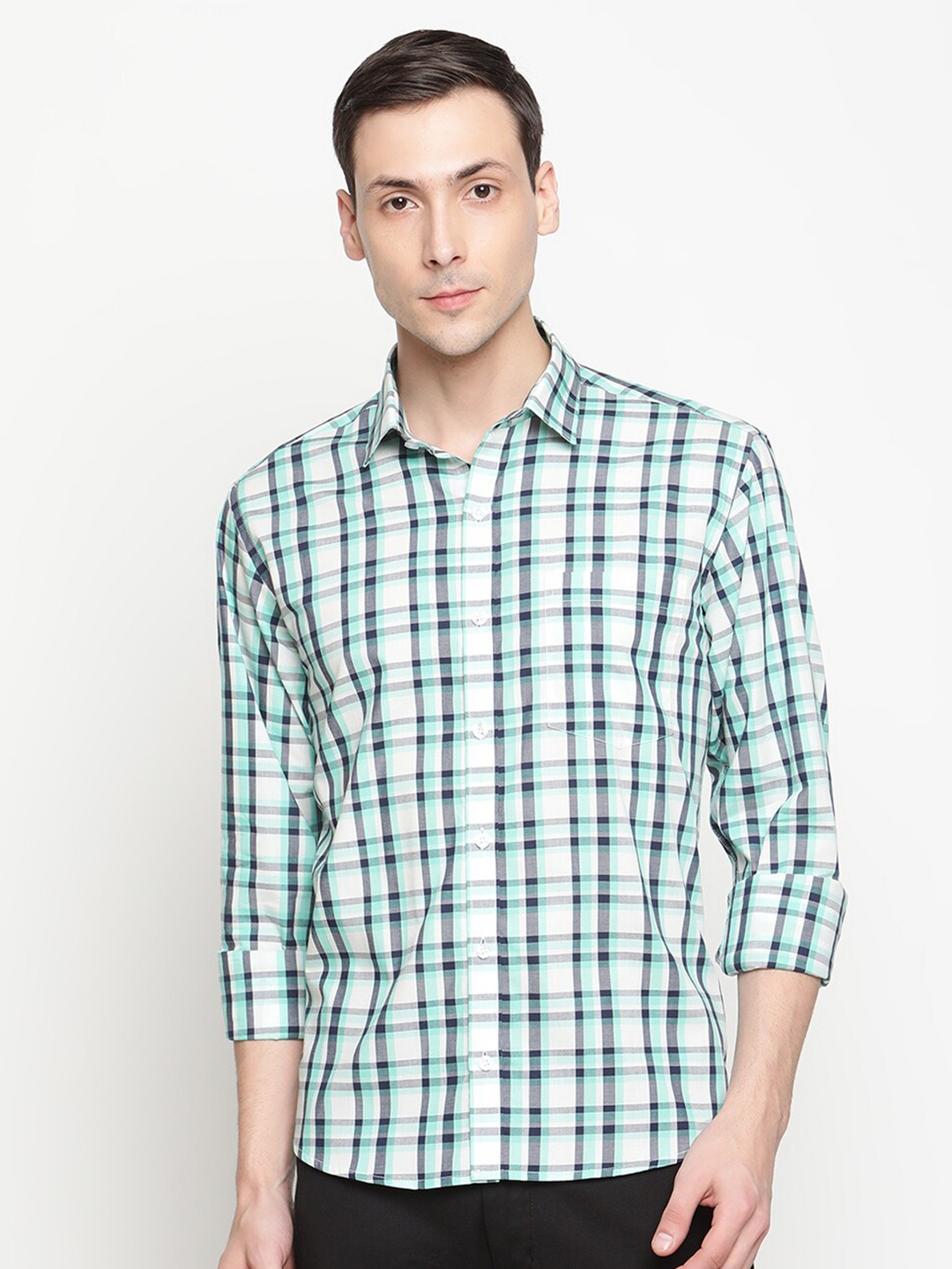 Copperline Men Green Comfort Slim Fit Tartan Checked Cotton Casual Shirt