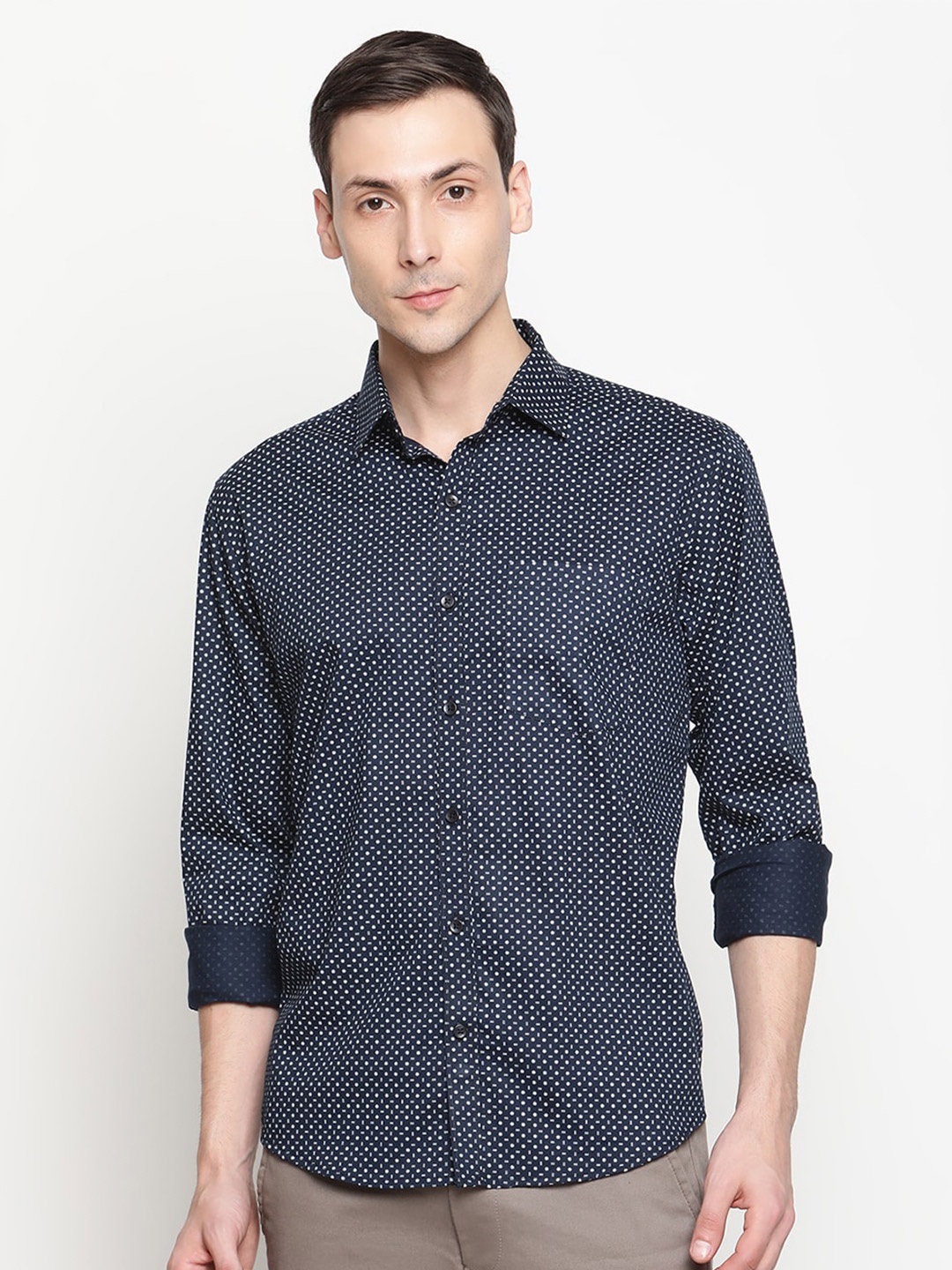 

Copperline Men Navy Blue Comfort Slim Fit Printed Formal Shirt