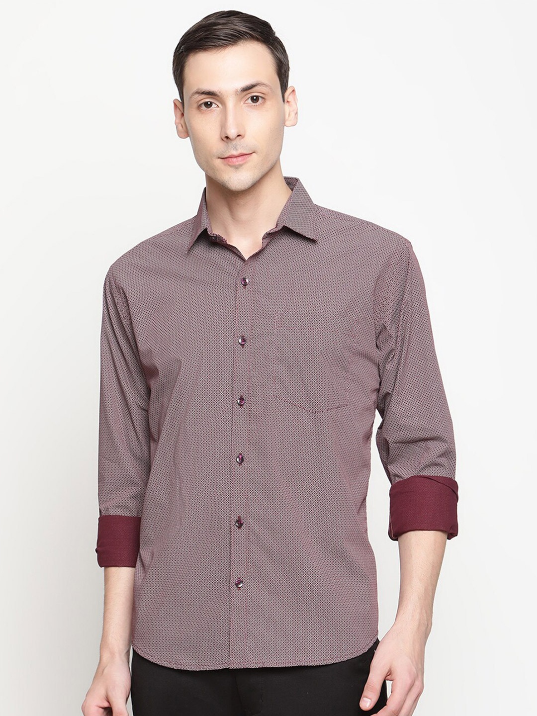 

Copperline Men Maroon Comfort Slim Fit Printed Pure Cotton Formal Shirt