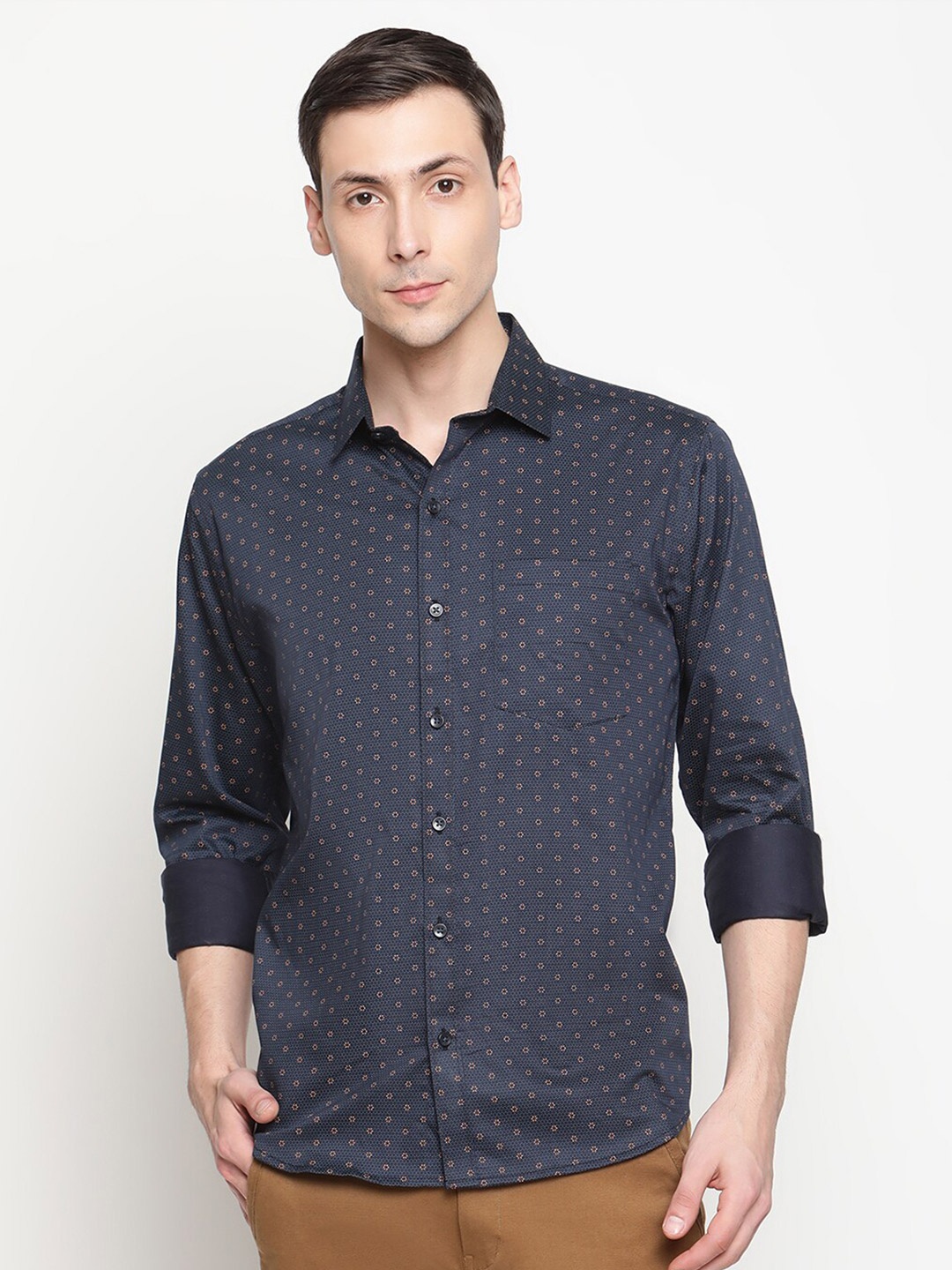 Copperline Men Blue Comfort Slim Fit Printed Formal Shirt
