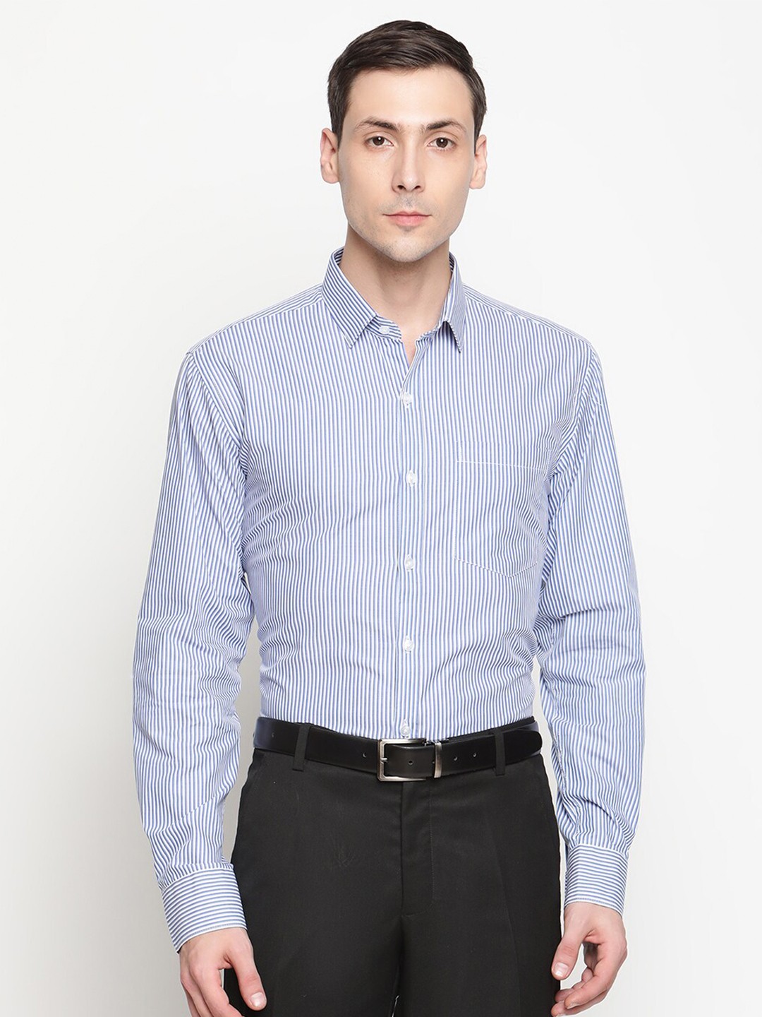 

Copperline Men Blue Comfort Slim Fit Micro Checks Striped Formal Shirt