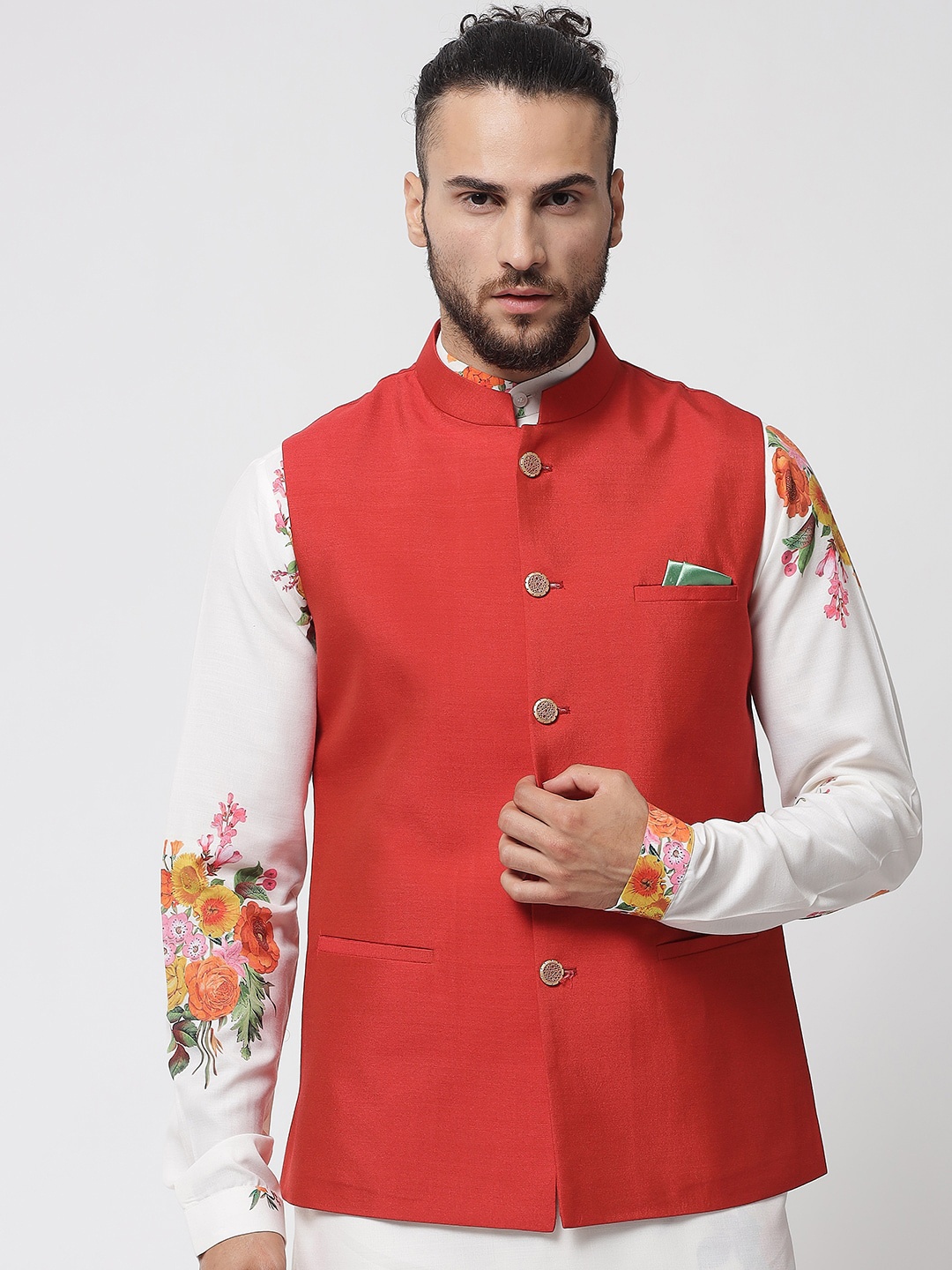 

MAXENCE Men Red Solid Nehru Jacket