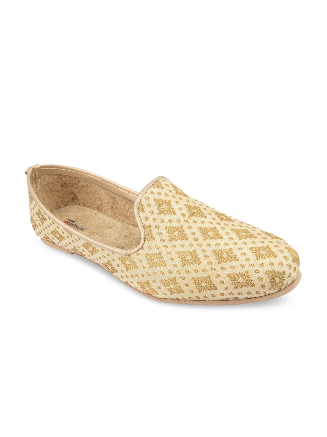 DESI COLOUR Men Gold-Toned Woven Design Mojaris