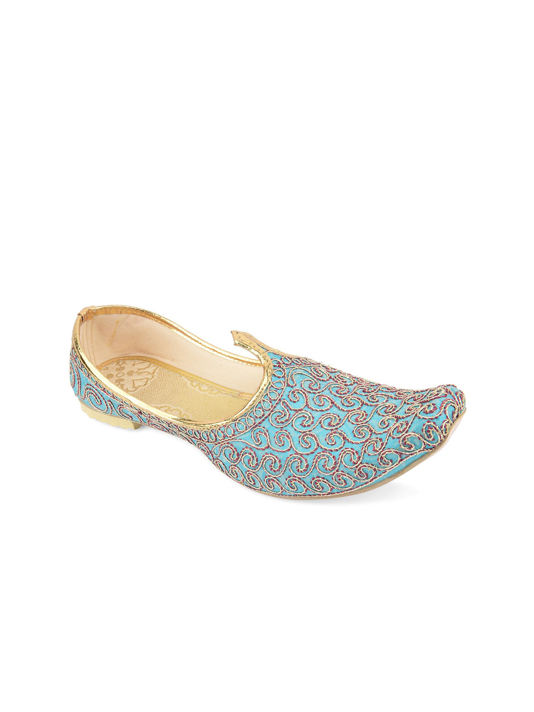 

DESI COLOUR Men Sea Green Woven Design Mojaris