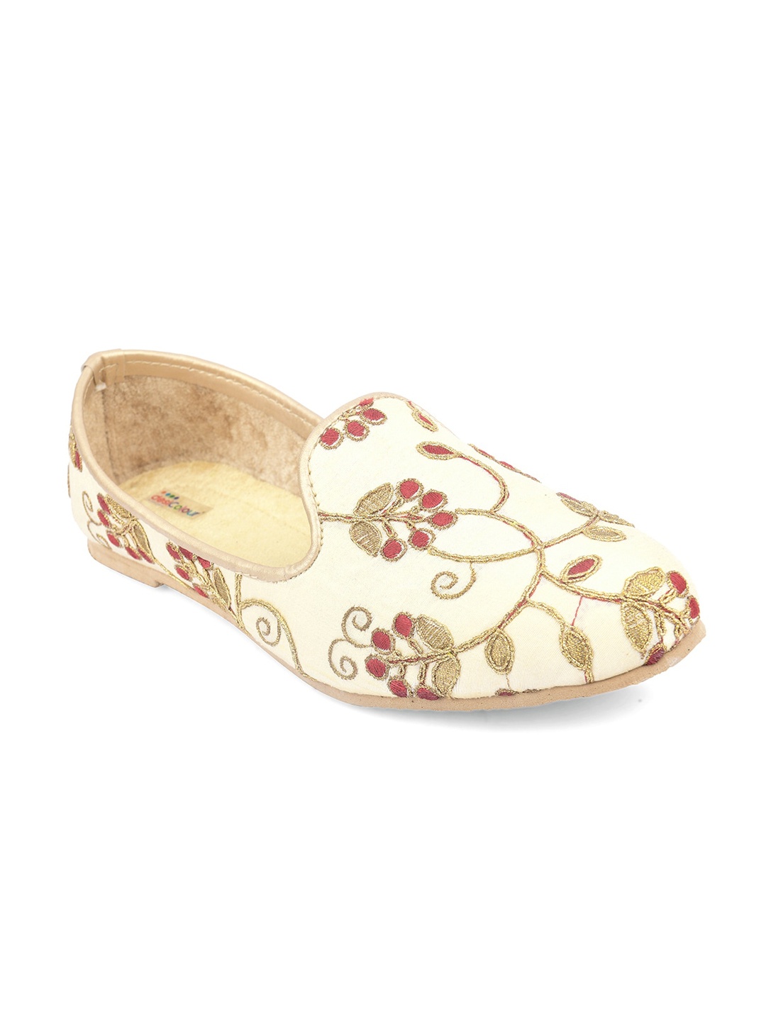 

DESI COLOUR Men Gold-Toned Woven Design Mojaris