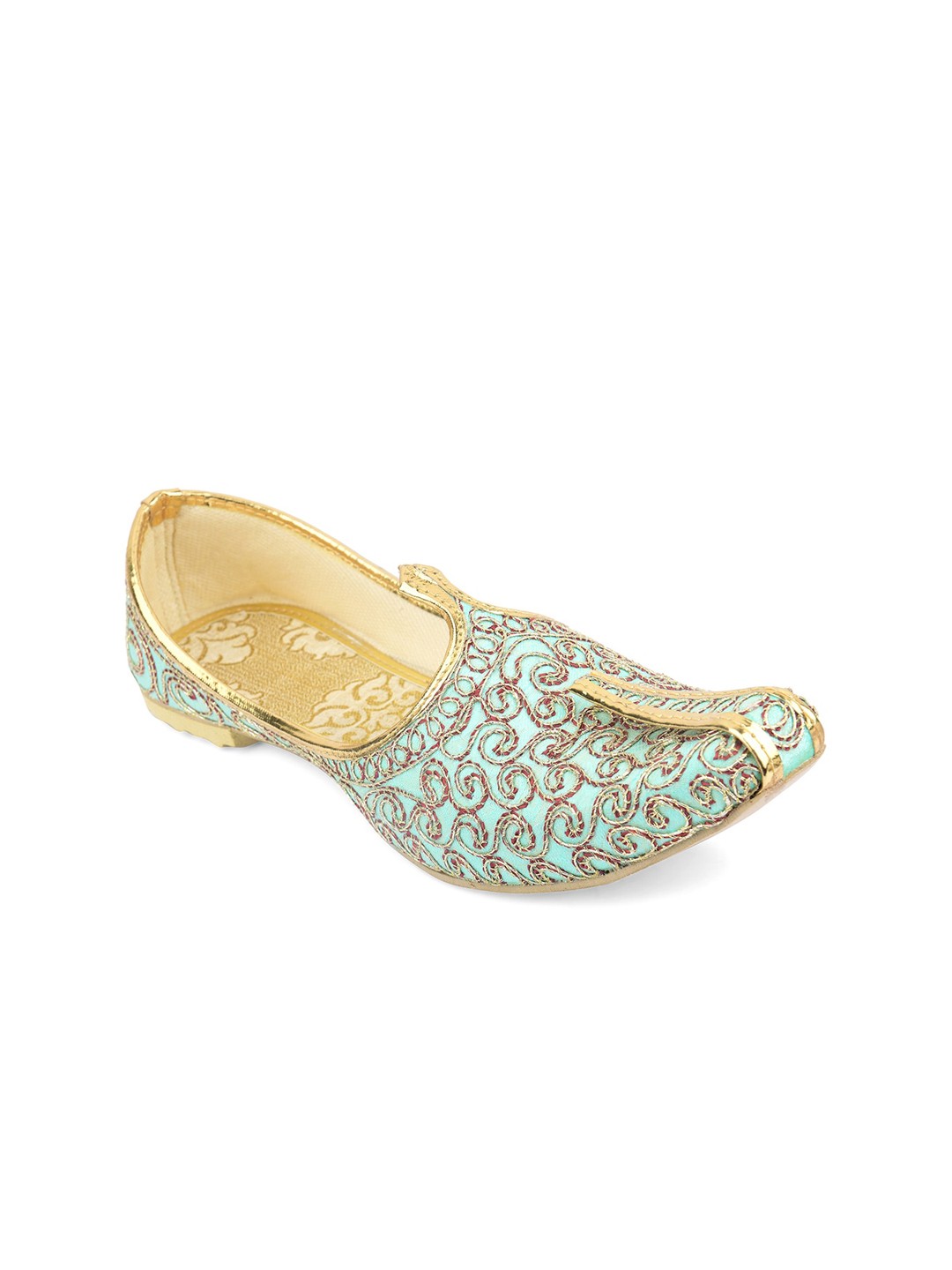 

DESI COLOUR Men Sea Green Printed Mojaris