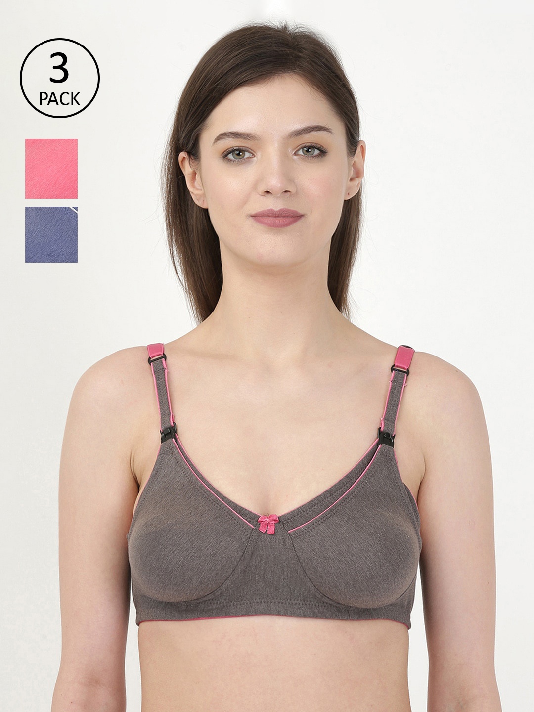 

MYLO ESSENTIALS Pack Of 3 Lightly Padded Maternity Bra ME_1957, Grey