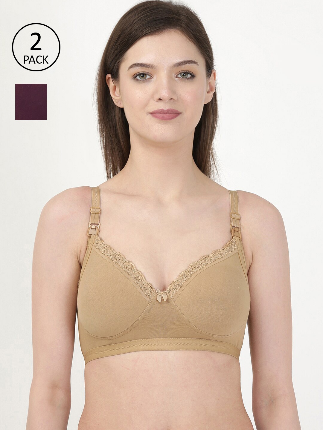 

MYLO ESSENTIALS Pack of 2 Beige & Burgundy Bra - Lightly Padded