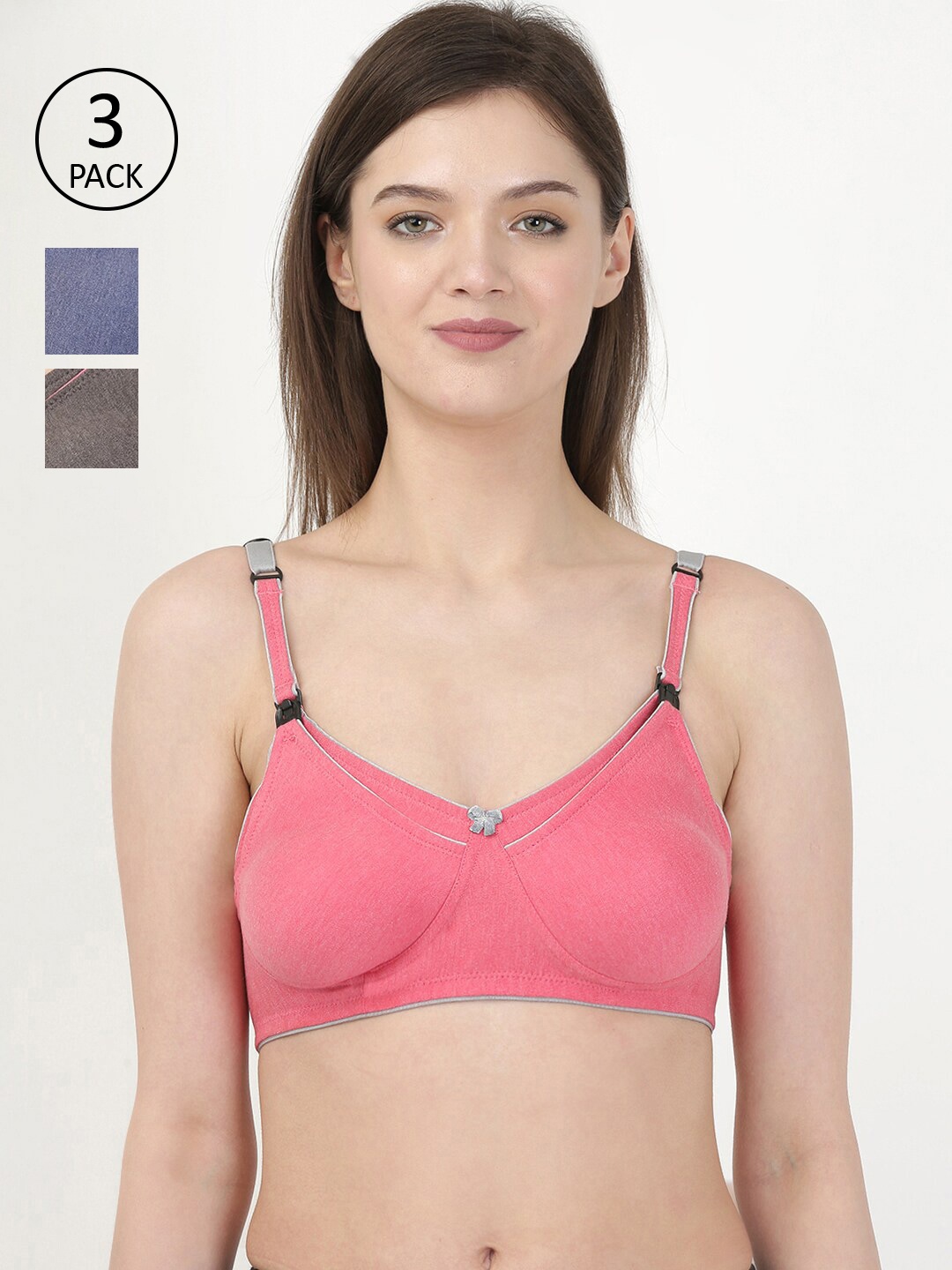 

MYLO ESSENTIALS Pack of 3 Grey & Pink Underwired & Medium Coverage Maternity Bra