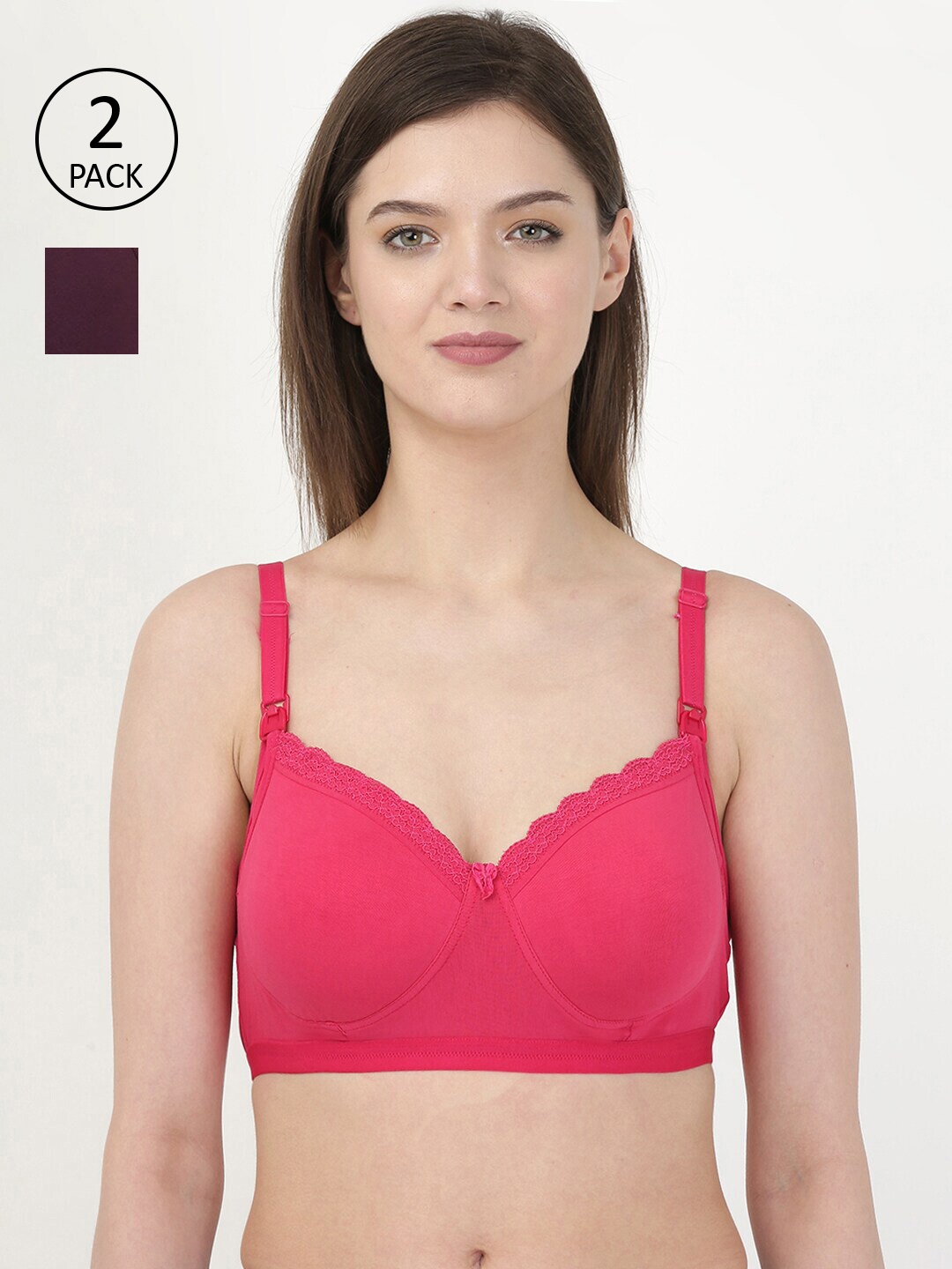 

MYLO ESSENTIALS Pack of 2 Lightly Padded Maternity Bra ME_1848, Fuchsia