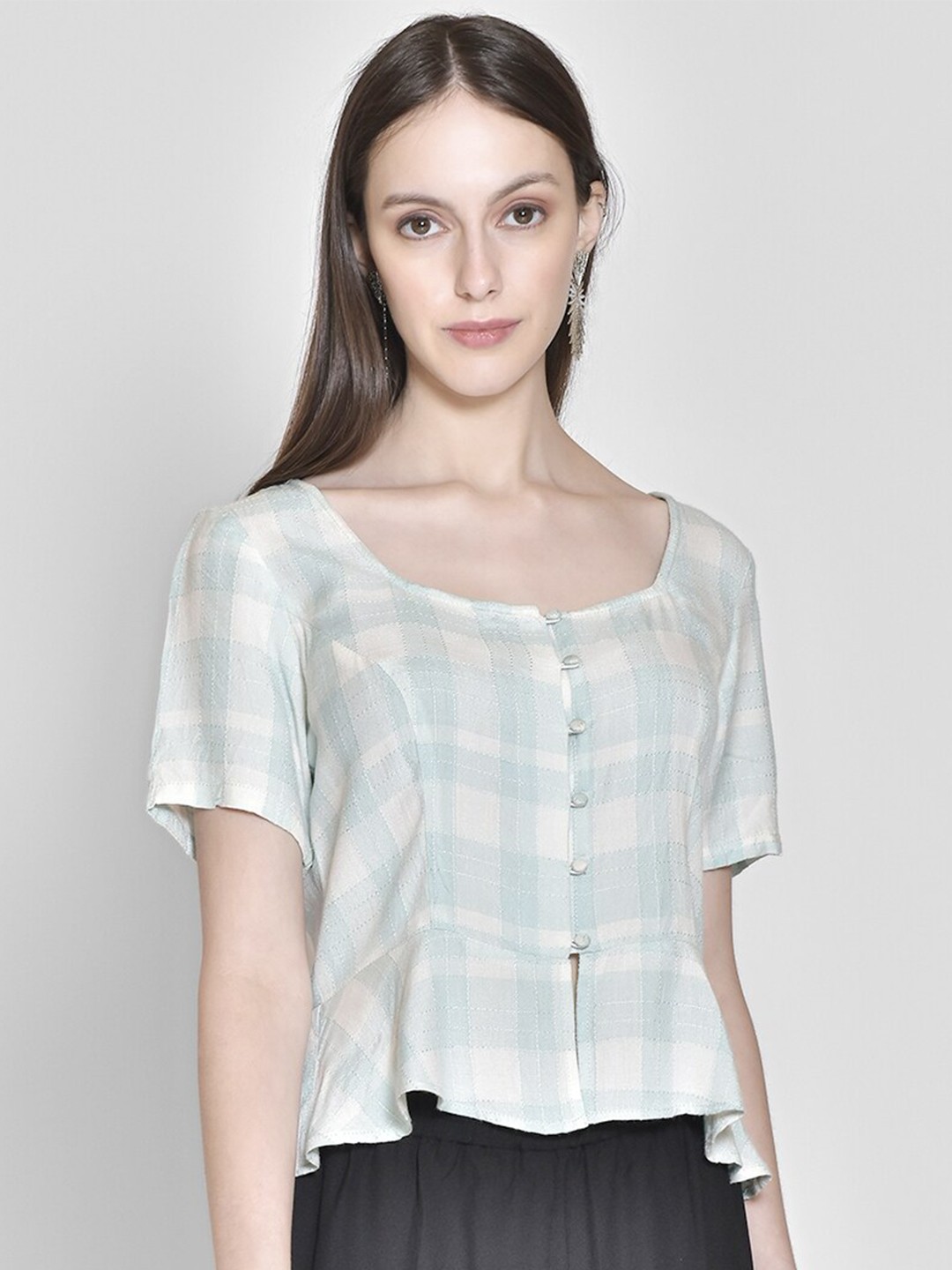 

250 DESIGNS Women Blue Checked Cotton Casual Shirt