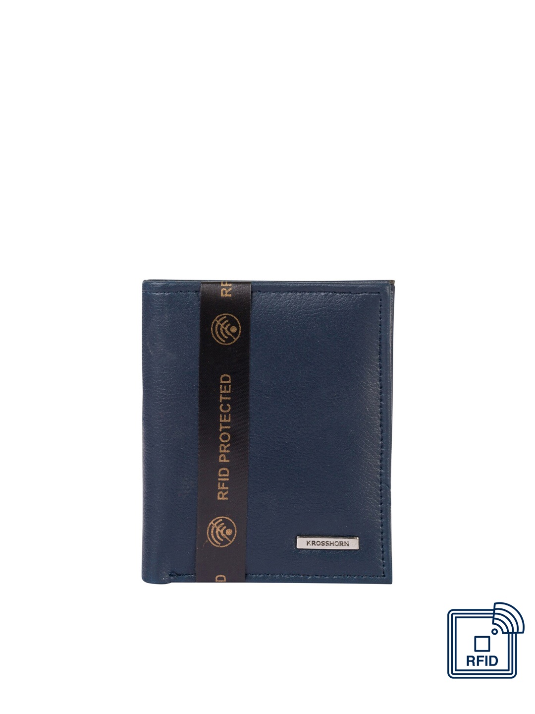 

Krosshorn Men Navy Blue RFID Protected Two Fold Wallet