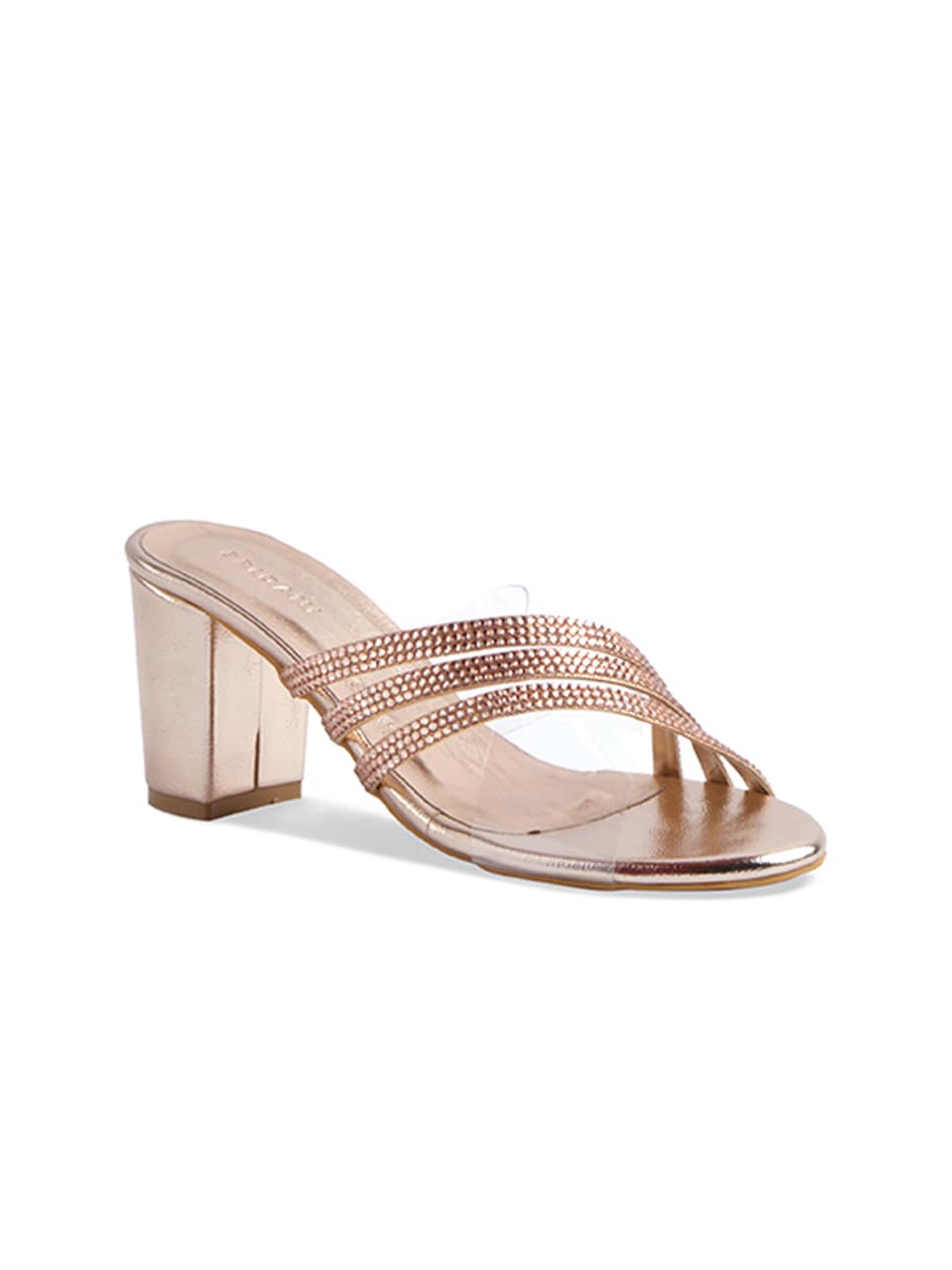 

ERIDANI Rose Gold Embellished Block Sandals