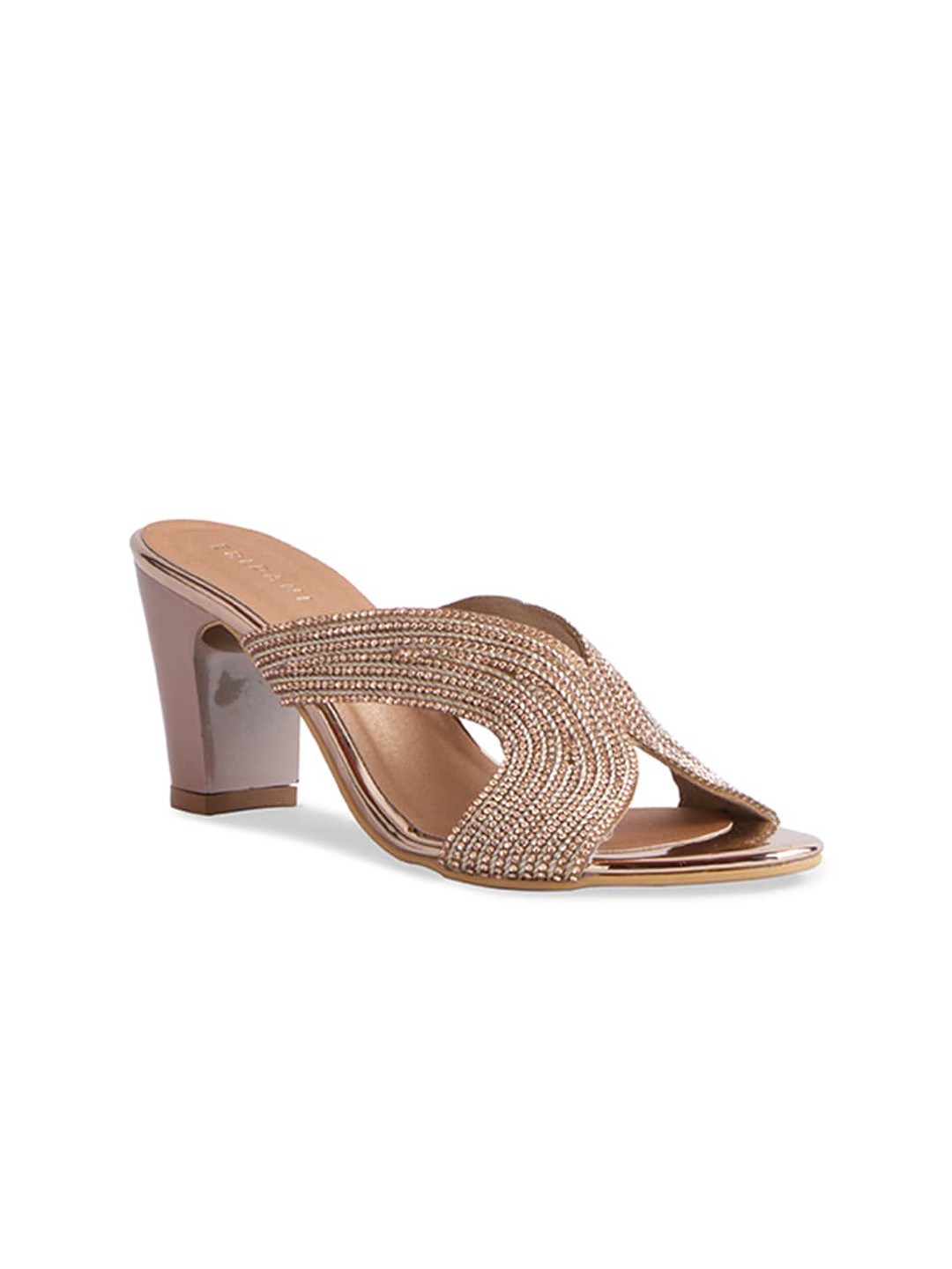 

ERIDANI Rose Gold Embellished Party Block Peep Toe Heels