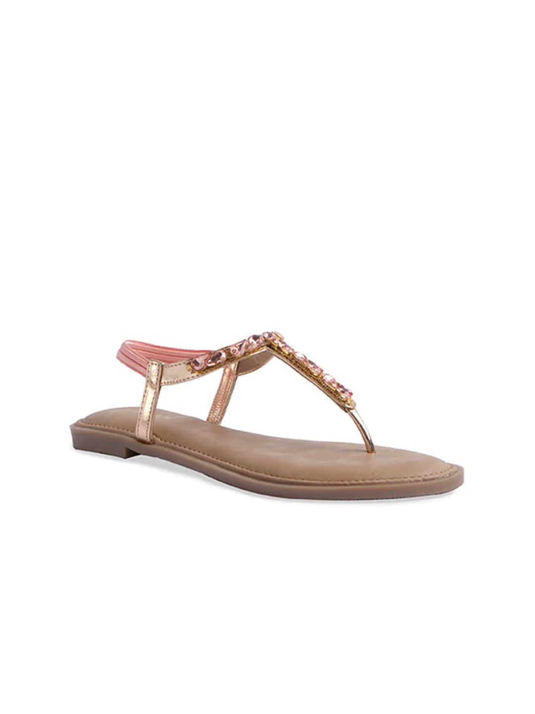 

ERIDANI Women Rose Gold-Toned Embellished T-Strap Flats