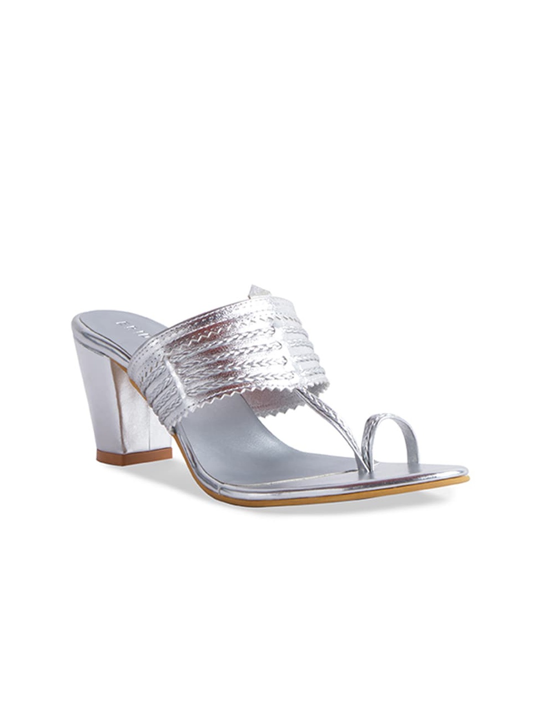 

ERIDANI Women Silver-Toned One Toe Block Heels