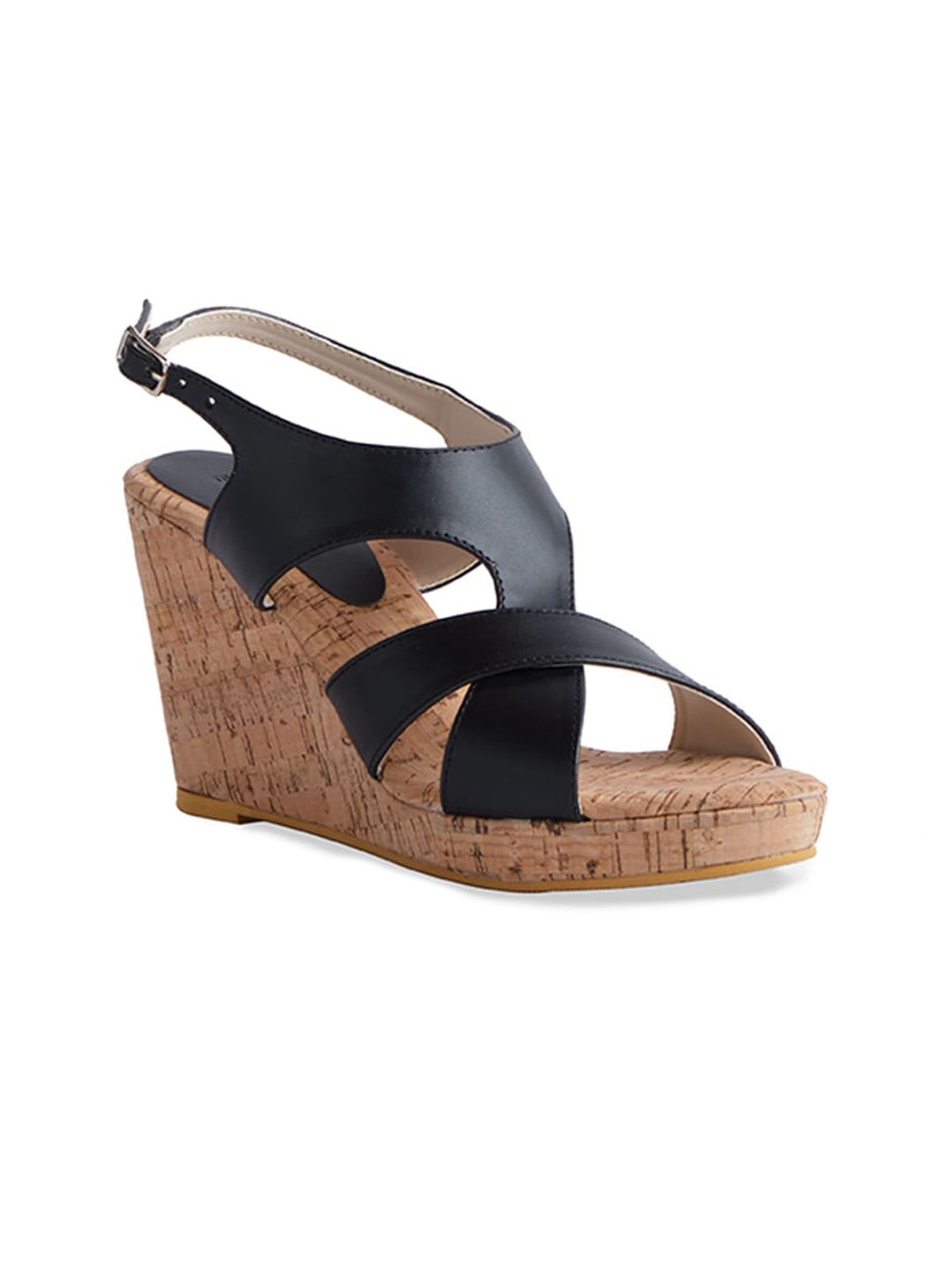 

ERIDANI Black Wedge Sandals with Buckles