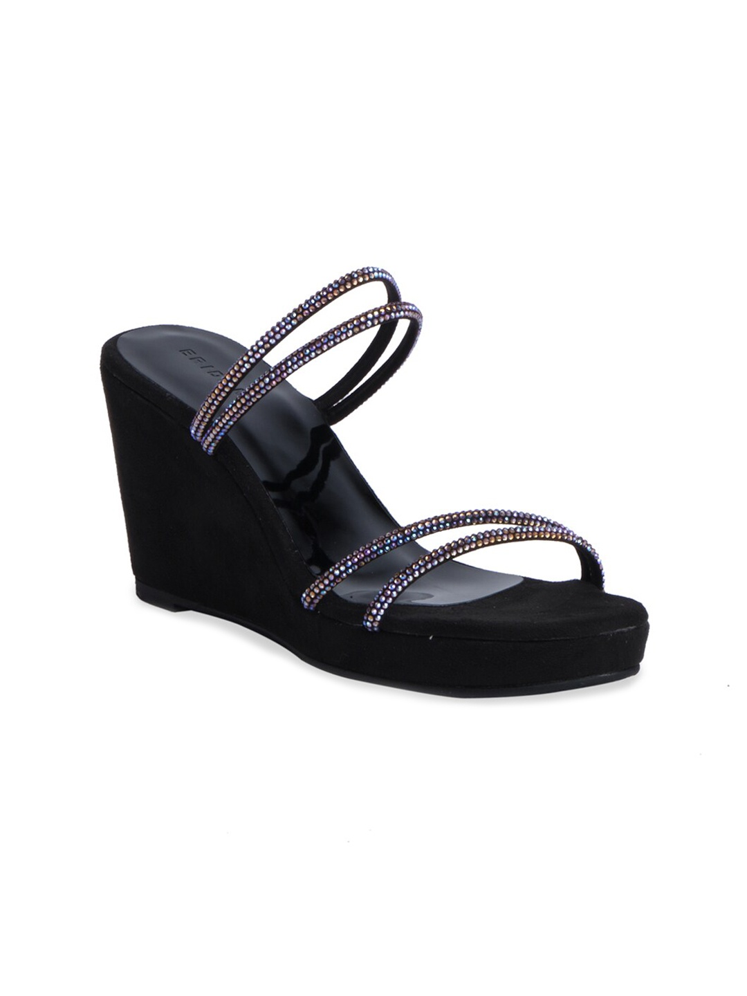 

ERIDANI Black Embellished Wedge Sandals