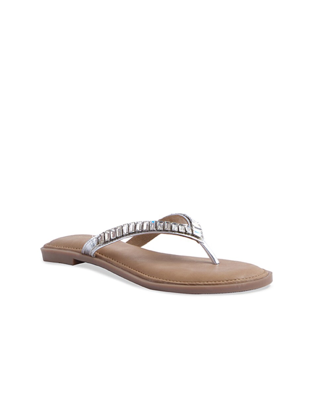 

ERIDANI Women Silver-Toned Embellished Open Toe Flats