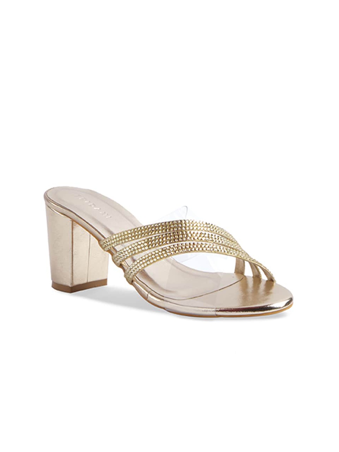 

ERIDANI Women Gold-Toned Embellished Block Heels
