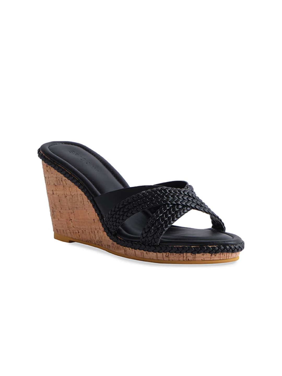 

ERIDANI Black Wedge Textured Wedge Heels