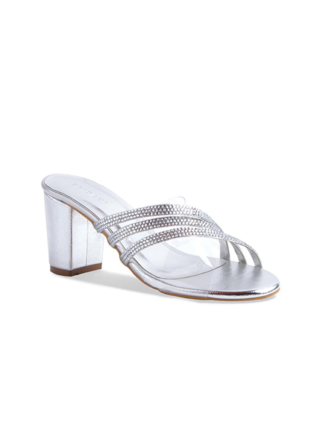 

ERIDANI Women Silver-Toned & Transparent Embellished Block Heels