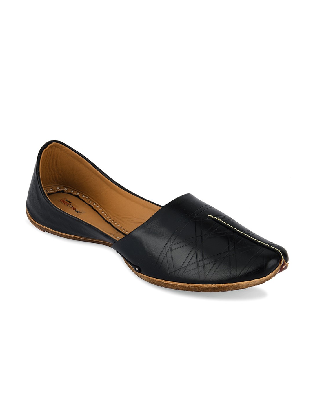 

DESI COLOUR Men Black Solid Leather Mojaris