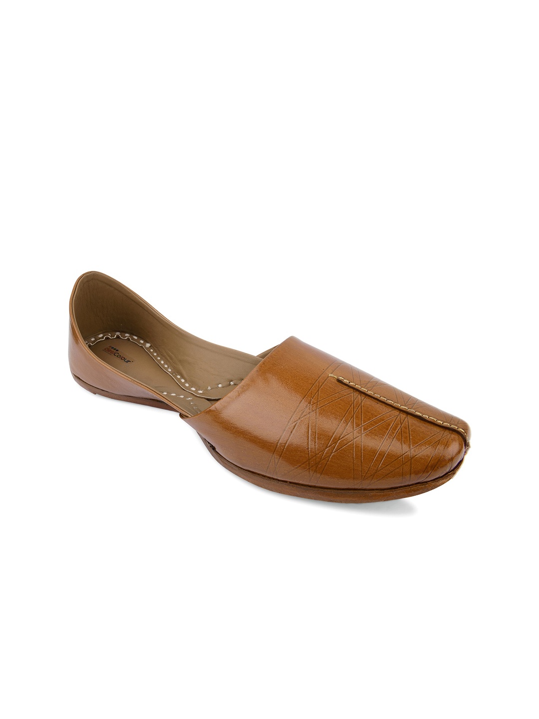 

DESI COLOUR Men Brown Textured Leather Mojaris