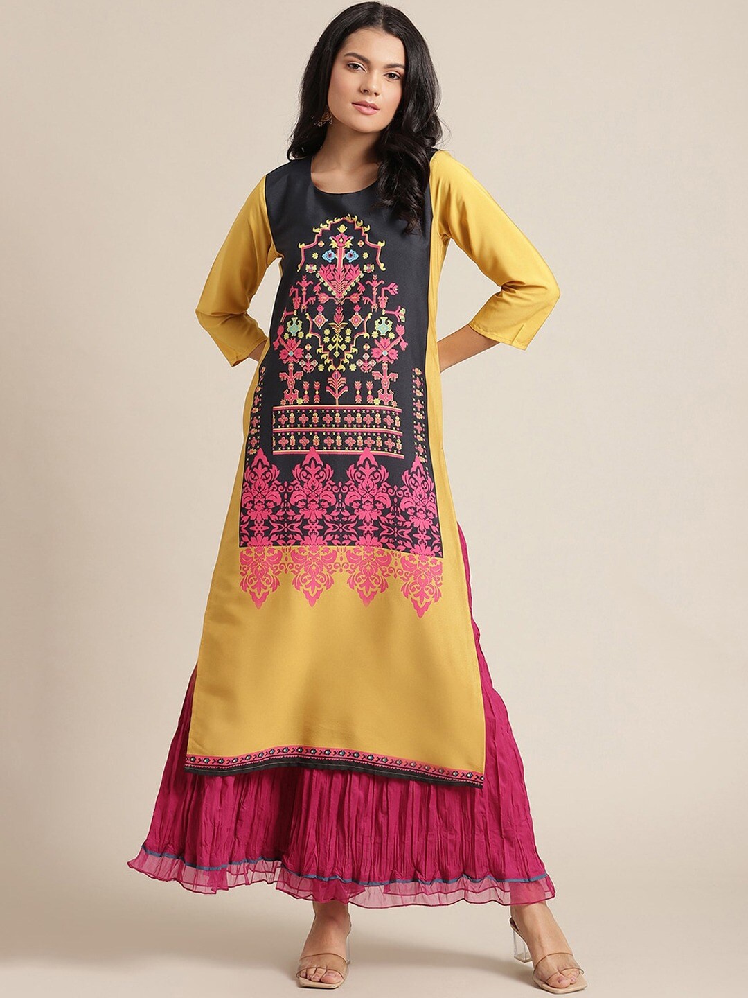 KSUT Women Yellow Floral Printed Kurta