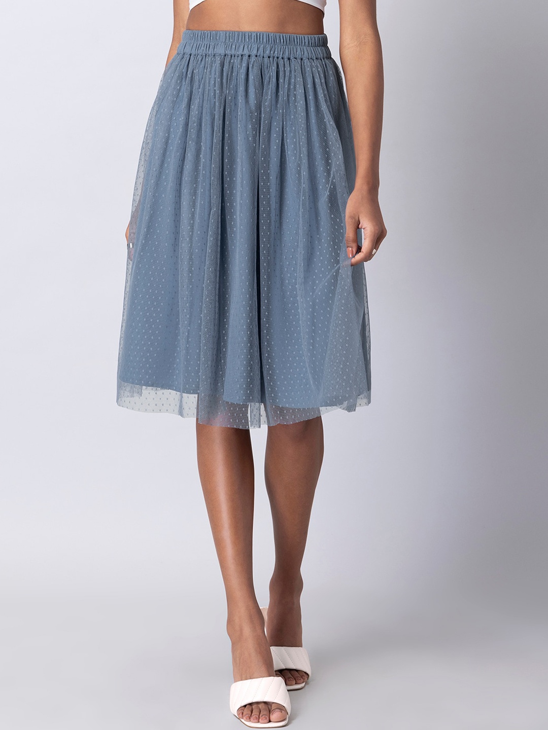 

FabAlley Women Blue Printed Midi Skirt