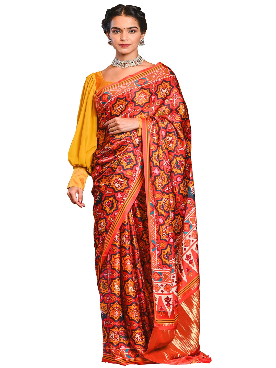 

BEATITUDE Off White & Mustard Woven Design Silk Blend Patola Saree