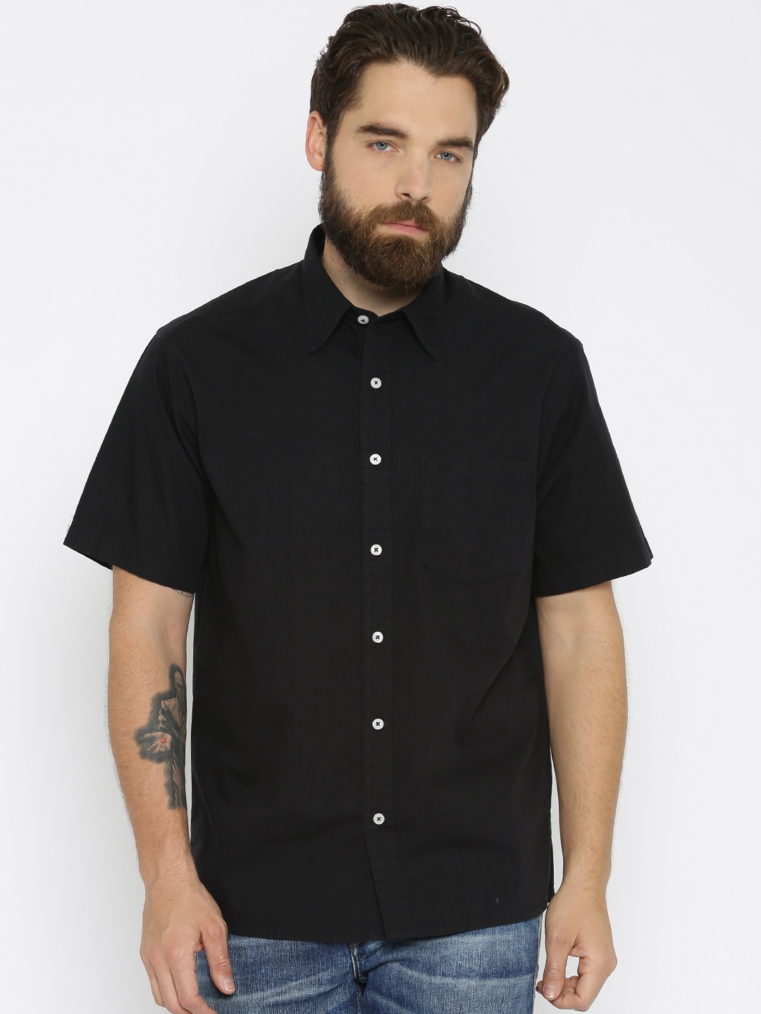 

ColorPlus Men Black Classic Fit Solid Casual Shirt