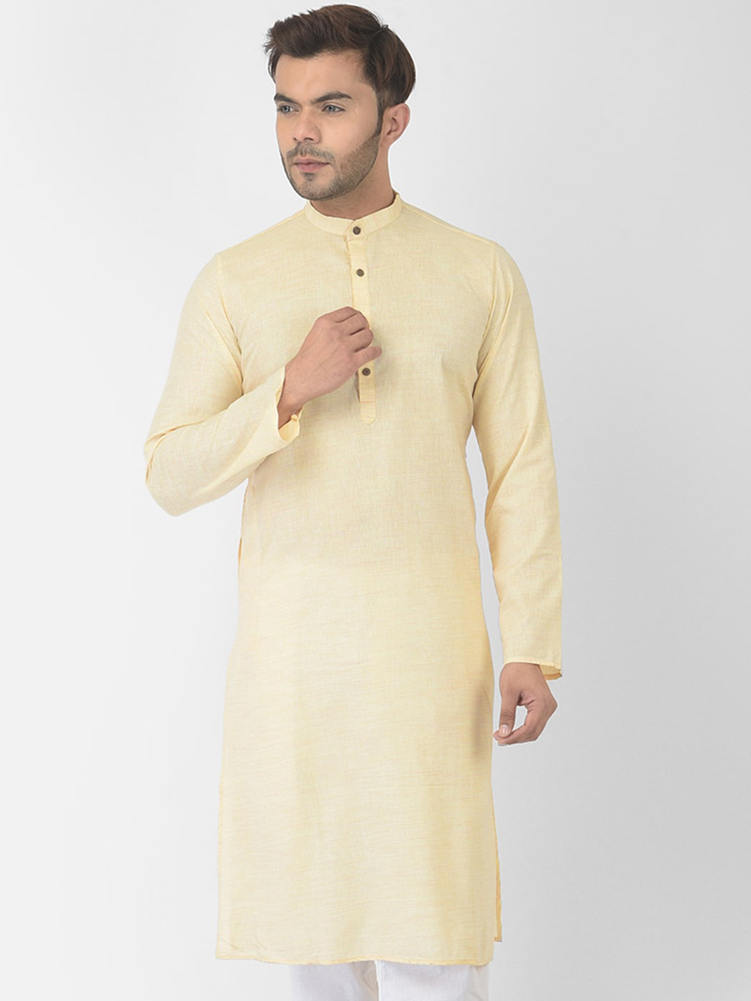 

DEYANN Men Yellow Pure Cotton Straight Kurta