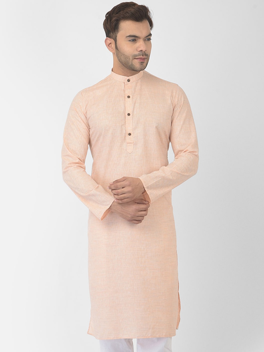 

DEYANN Men Orange Solid Straight Kurta