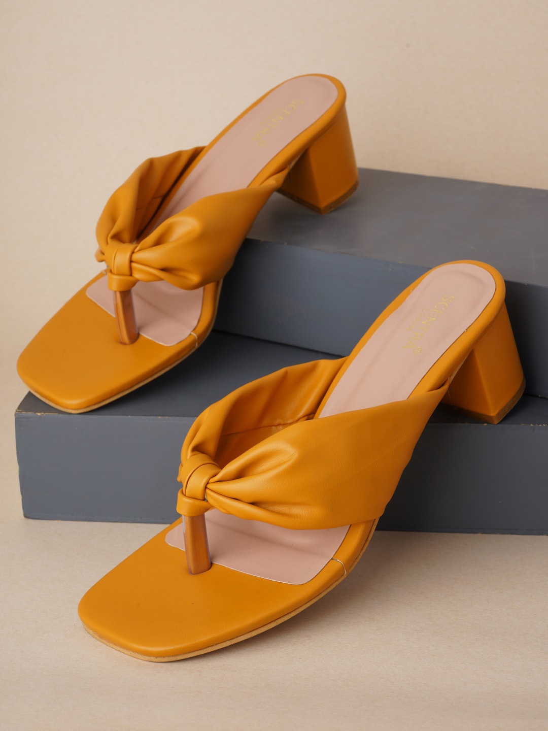 

SCENTRA Women Mustard Yellow Block Heels