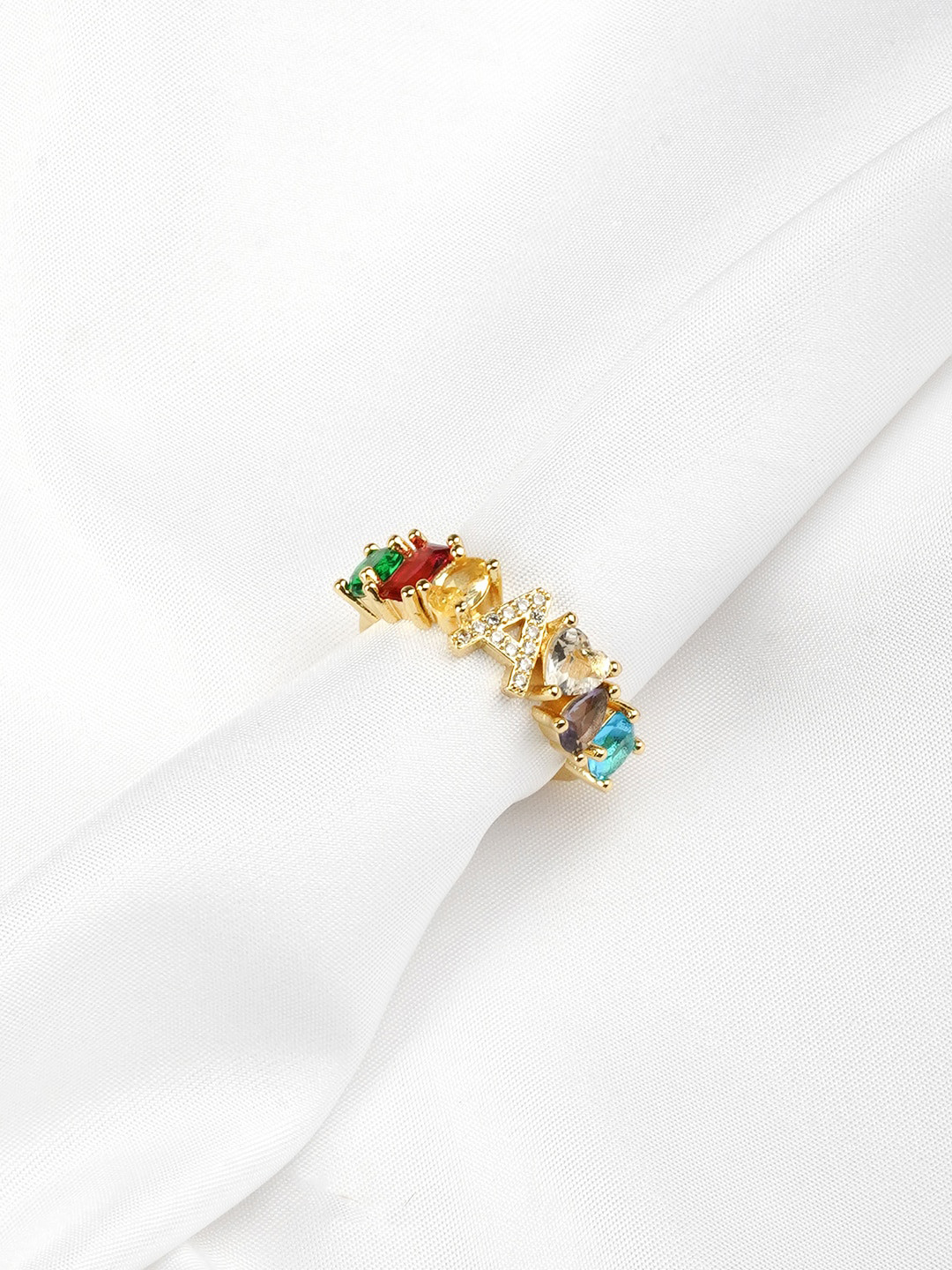 

JOKER & WITCH Gold-Toned & Red Rhinestone-Studded Finger Ring