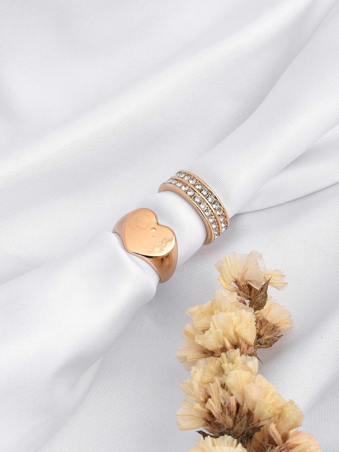 

JOKER & WITCH Set Of 2 Rhinestone-Studded Davina Heart Rings, Gold