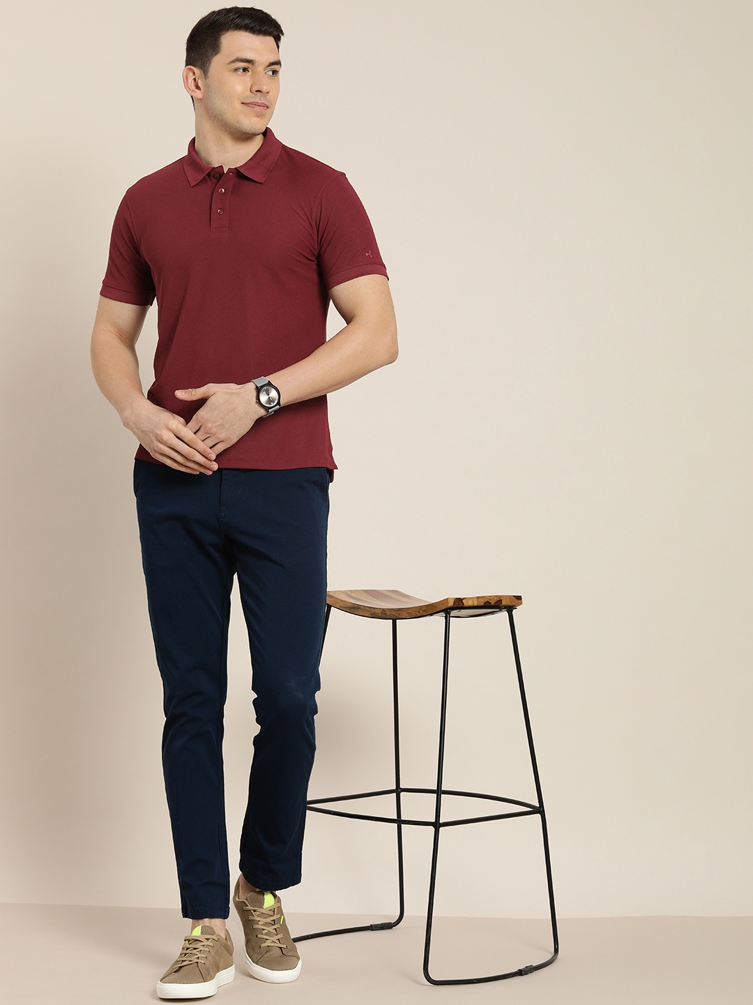 

ether Men Maroon Solid Polo Collar Antimicrobial T-shirt