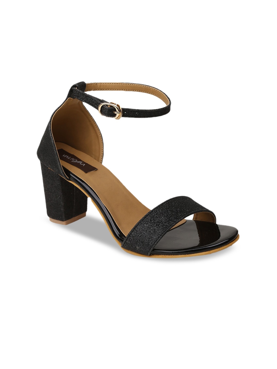

VALIOSAA Women Black Block Heels with Buckles