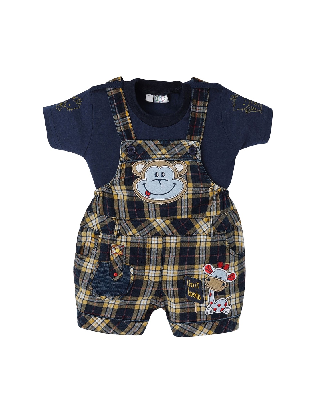

CHiU Kids Grey & Navy Blue Checked T-shirt with Shorts