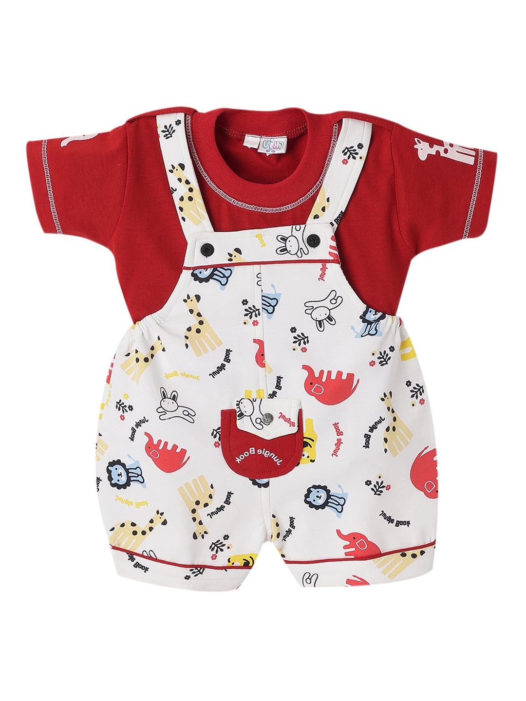 

CHiU Infant Red & White Printed Dungarees With T-Shirt
