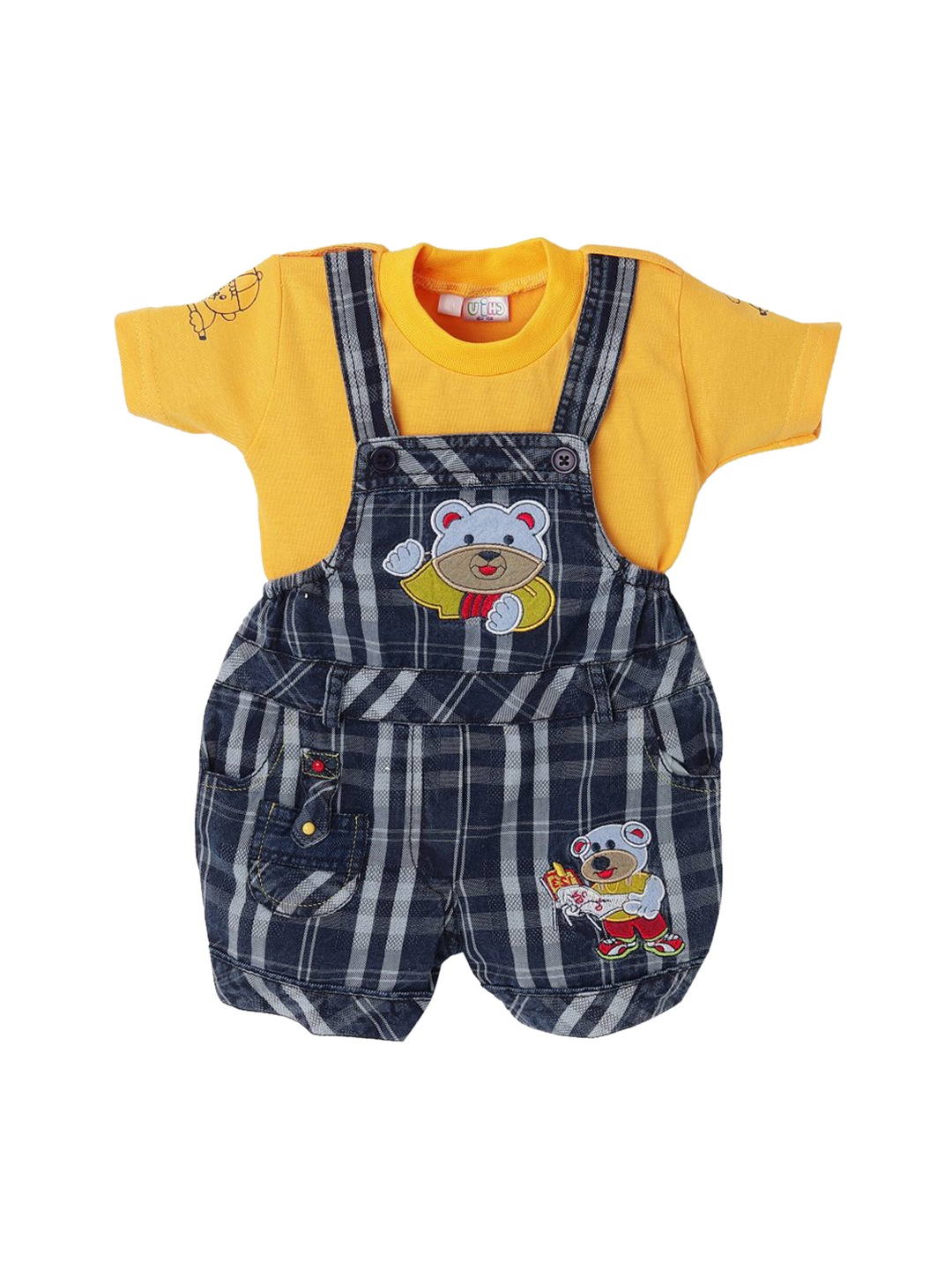 

CHiU Kids Yellow Checked Cotton Dungarees