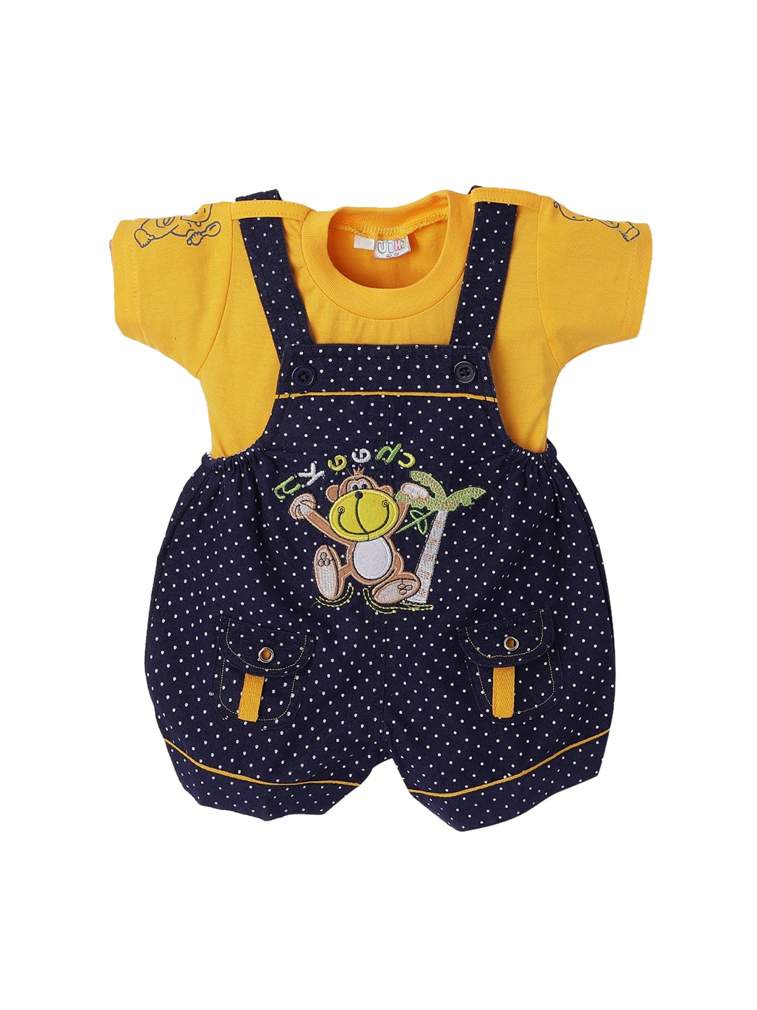 

CHiU Infant Kids Navy Blue & Yellow Cotton Dungarees