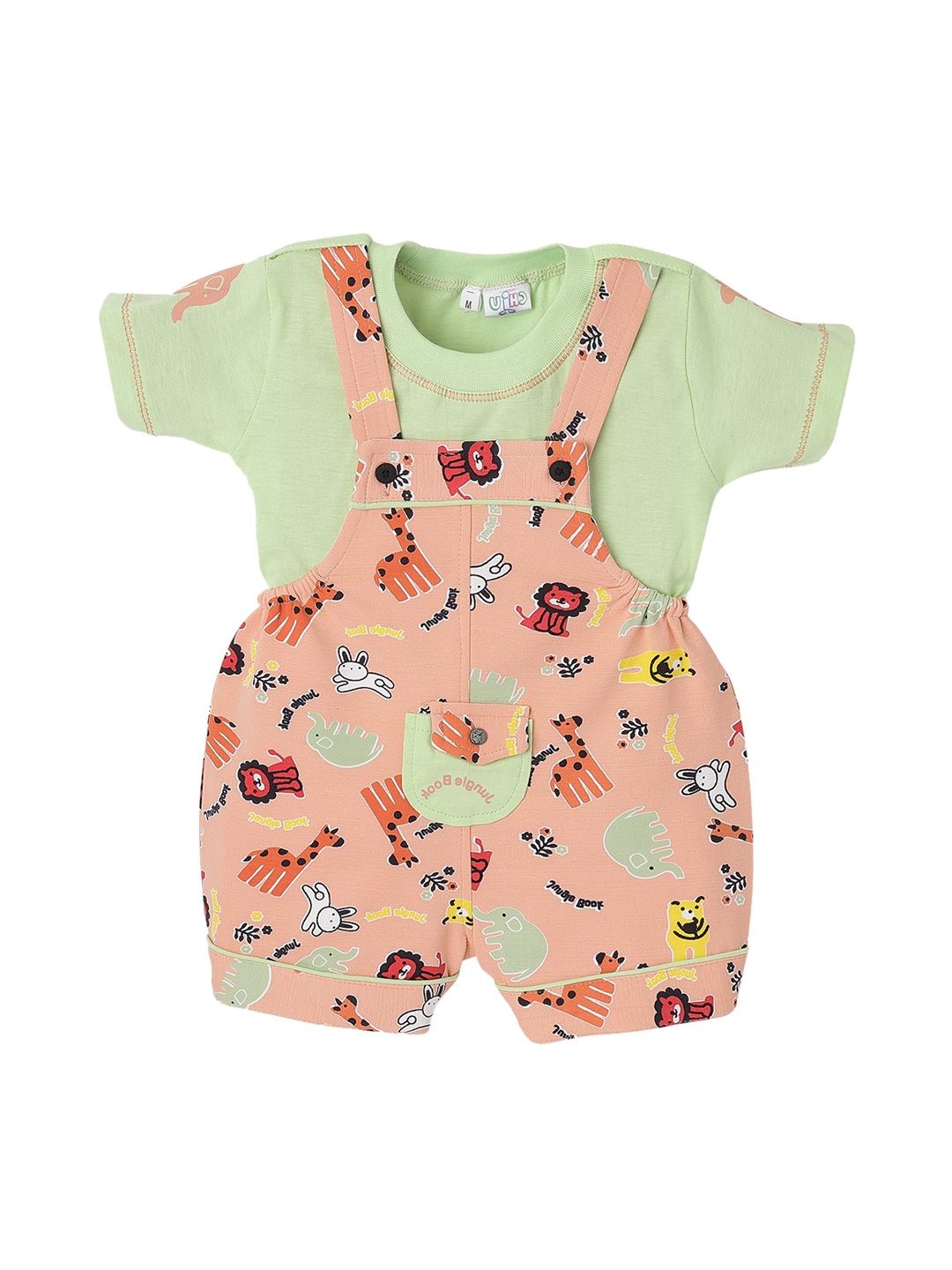 

CHiU Kids Boys Peach & Green Dungaree With T-Shirt