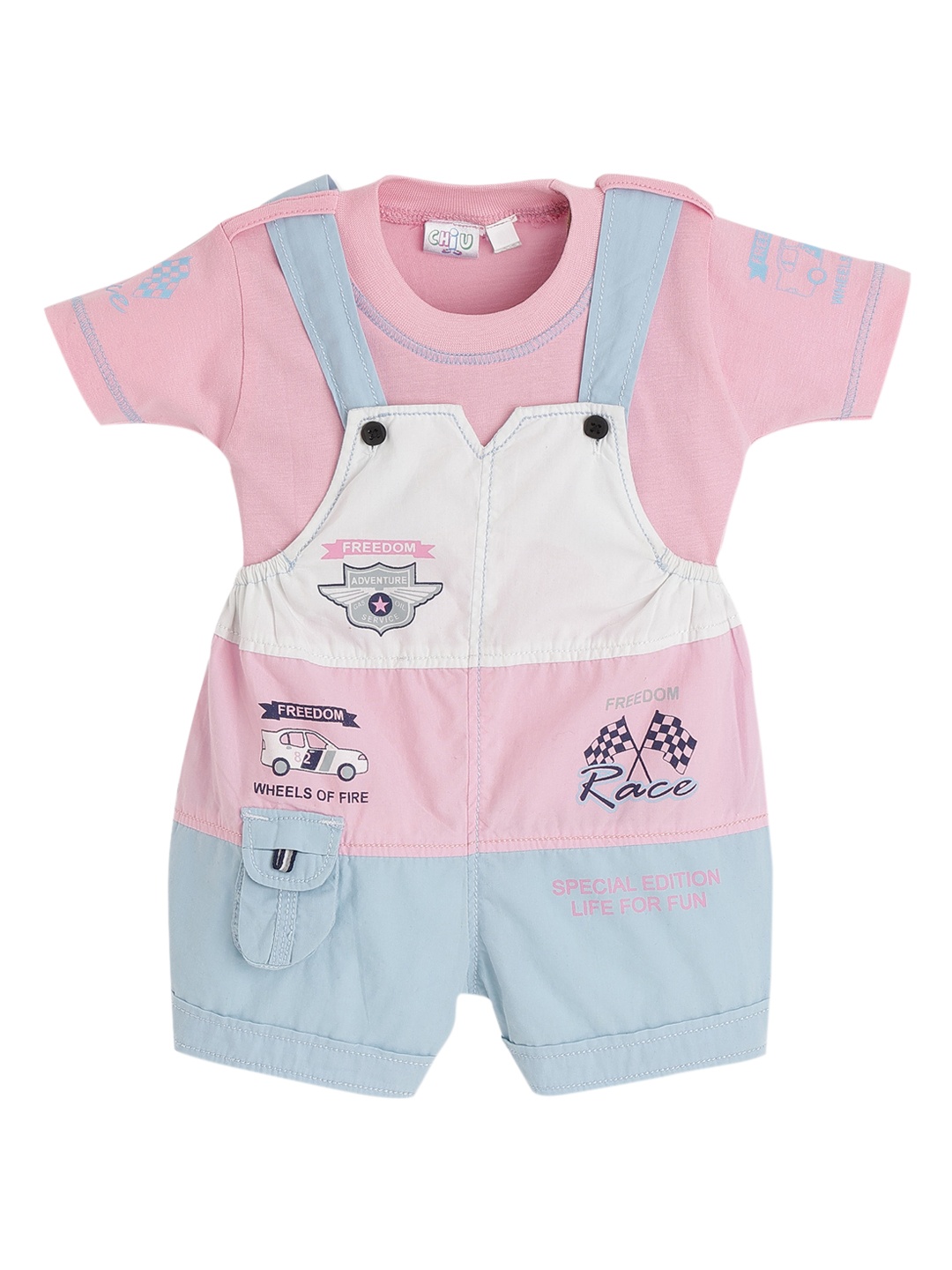 

CHiU Infant Kids Pink & White Colorblocked Cotton Dungaree