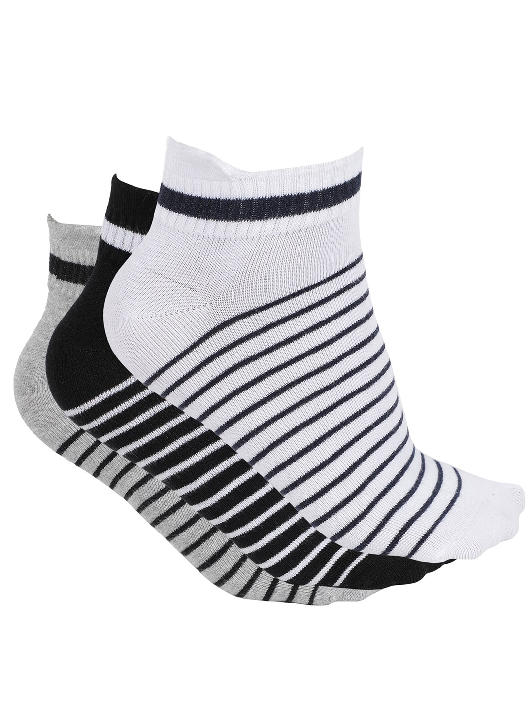 

Alvaro Castagnino Men Pack of 3 Grey & White Striped Ankle-Length Socks